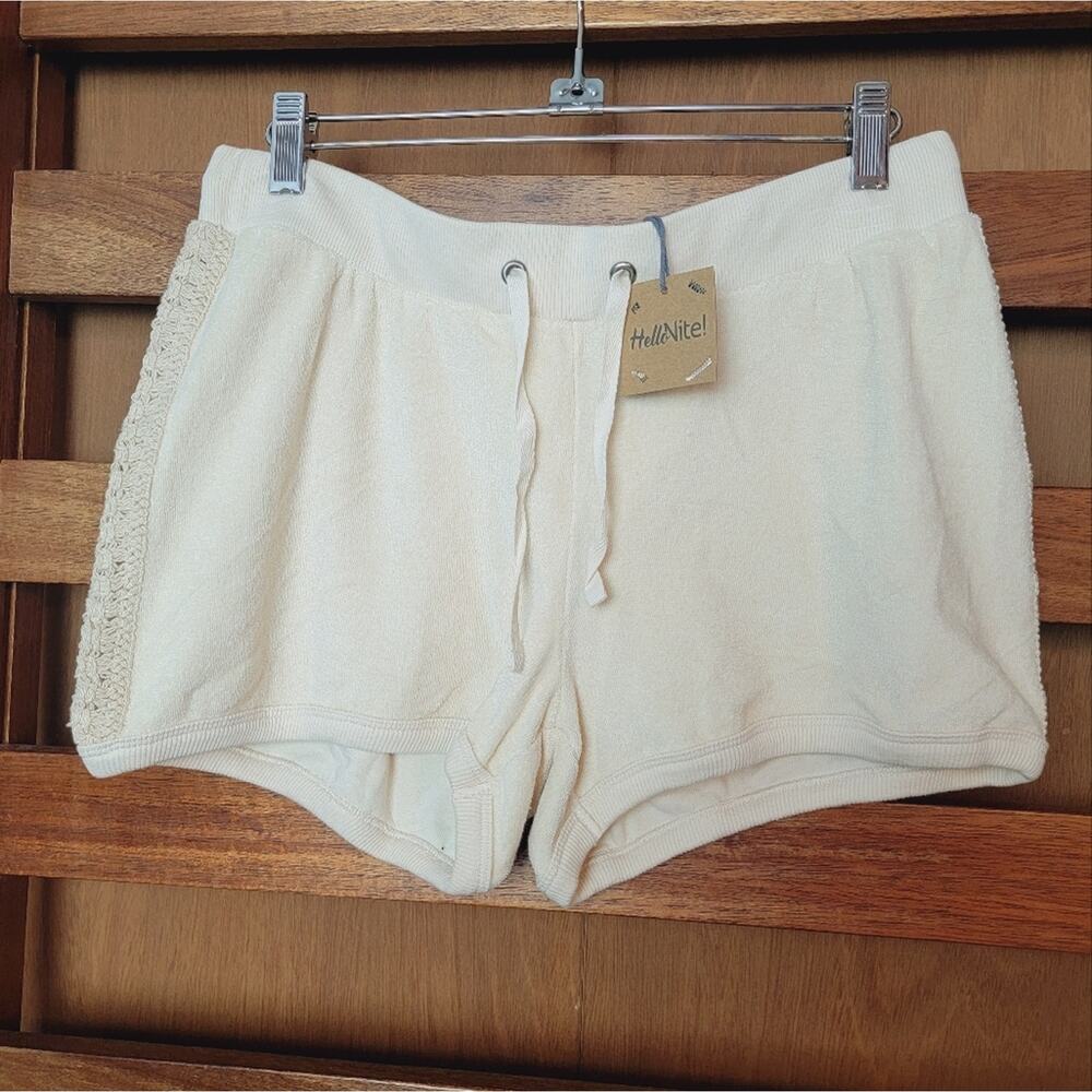 NWT Hello Nite! Straw Hat Cream Terry & Lace Shorts Sz S